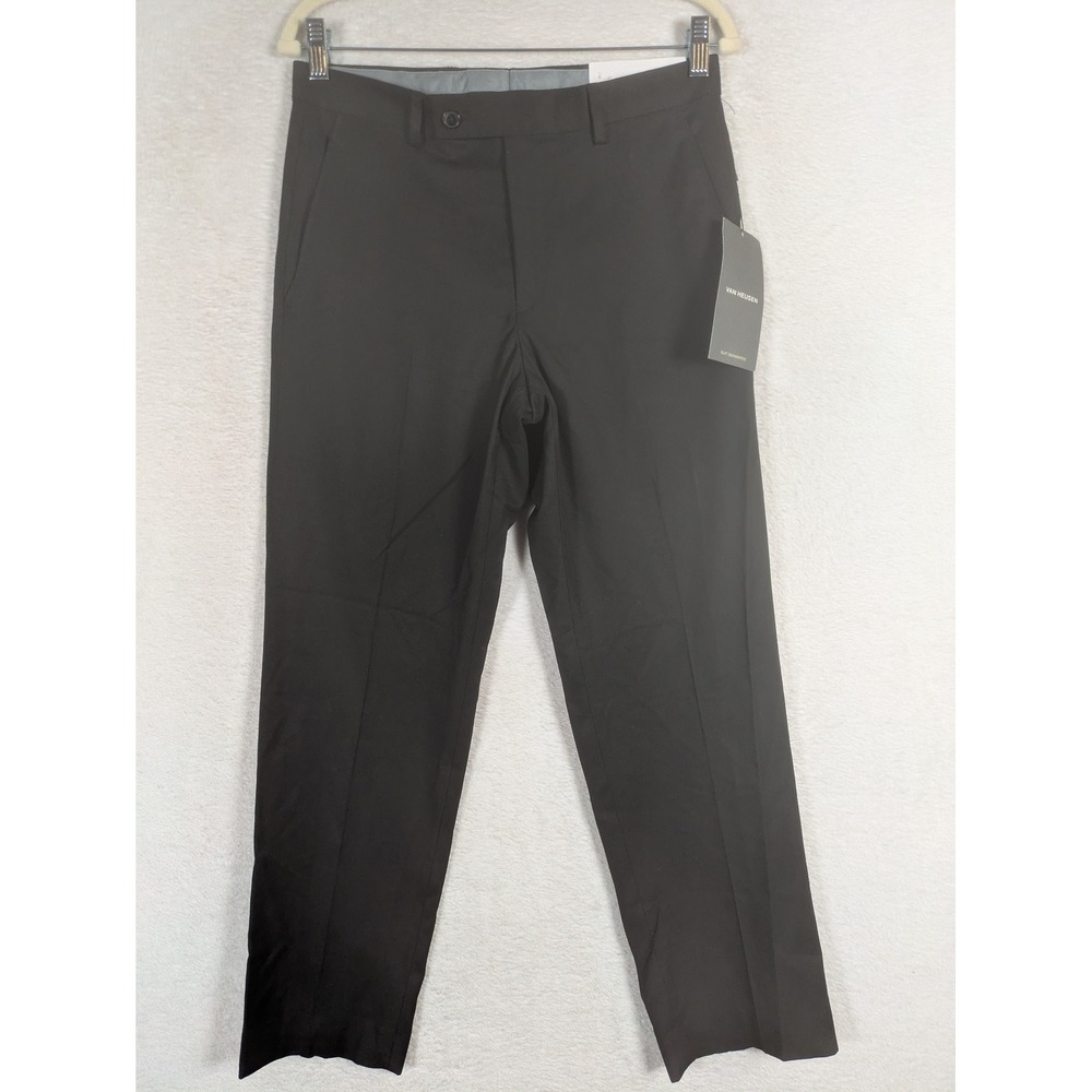 NEW Van Heusen Suit Separates Pants Men's 30x30 Black Flat Front Dress Slacks